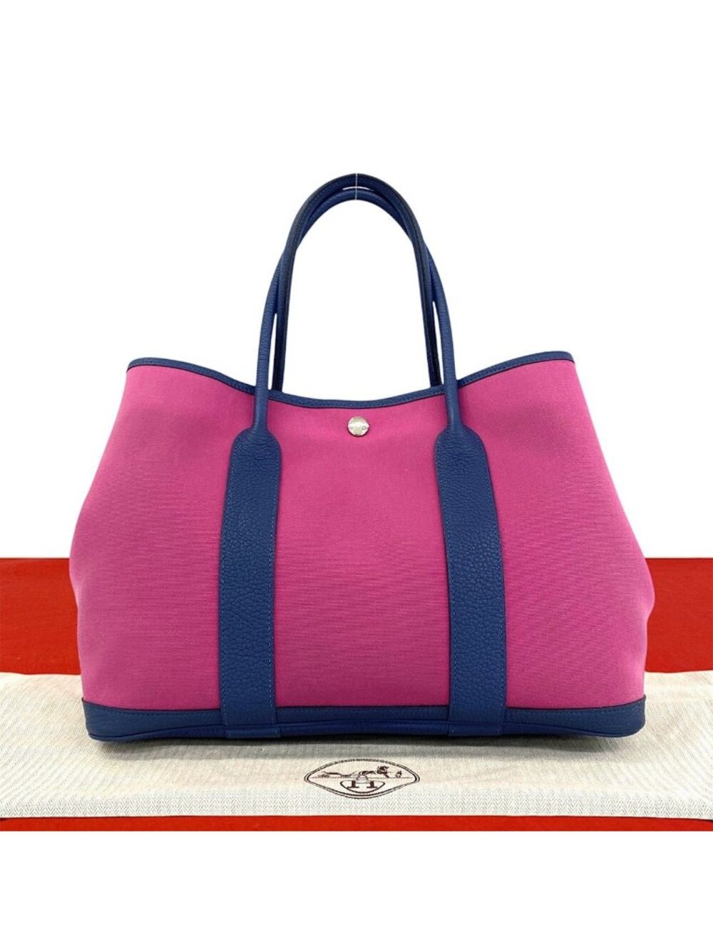 Hermes Garden Party PM Toile Officier Negonda Handbag Magnolia Bleu Brighton